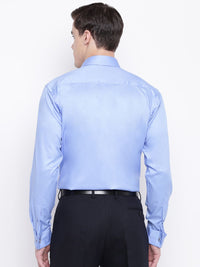 Hancock Men Blue Solid French Cuff Satin Slim Fit Pure Cotton Formal Shirt