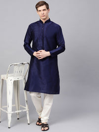 SOJANYA Lelaki Navy Blue Solid Kurta Lurus