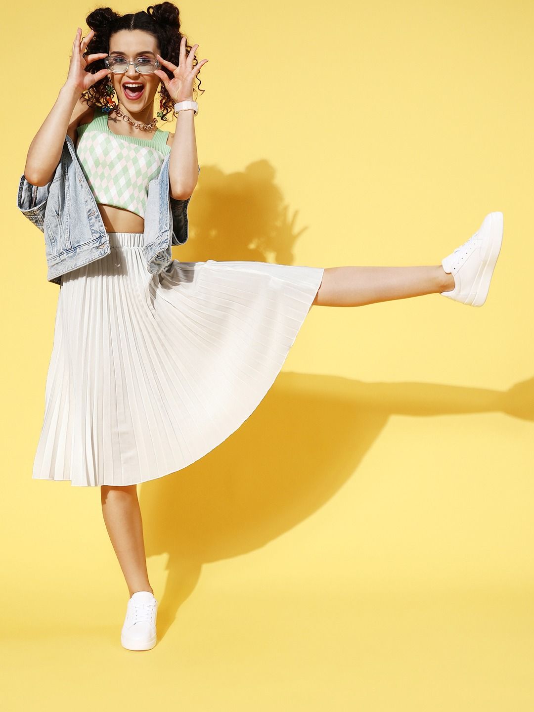 Berrylush Beautiful Off-White Solid Accordion Pleats Plisse Skirt