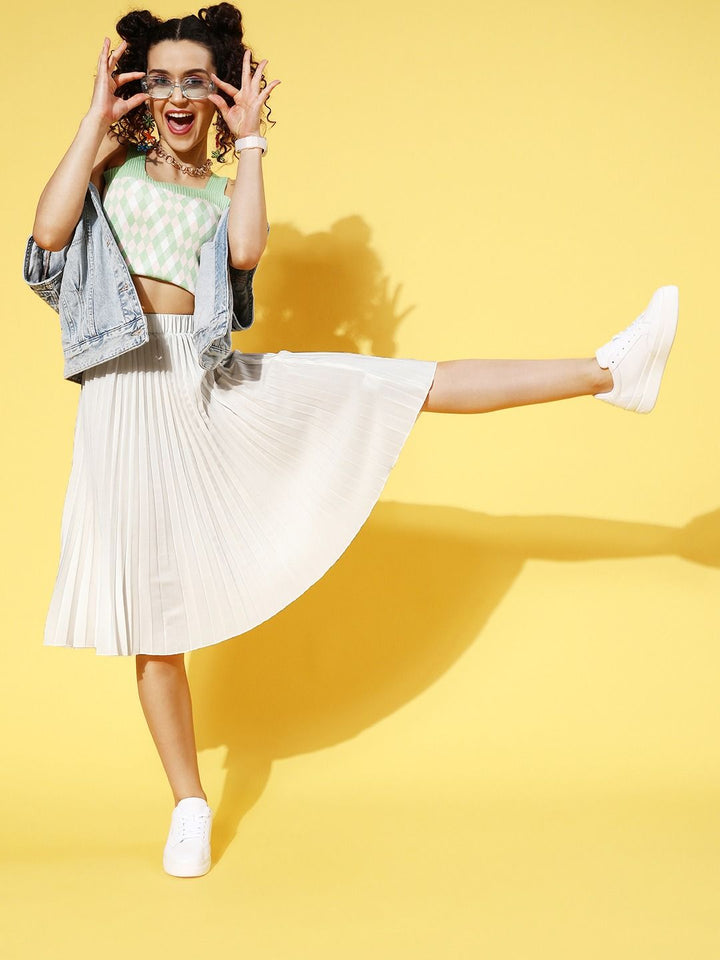 Berrylush Beautiful Off-White Solid Accordion Pleats Plisse Skirt