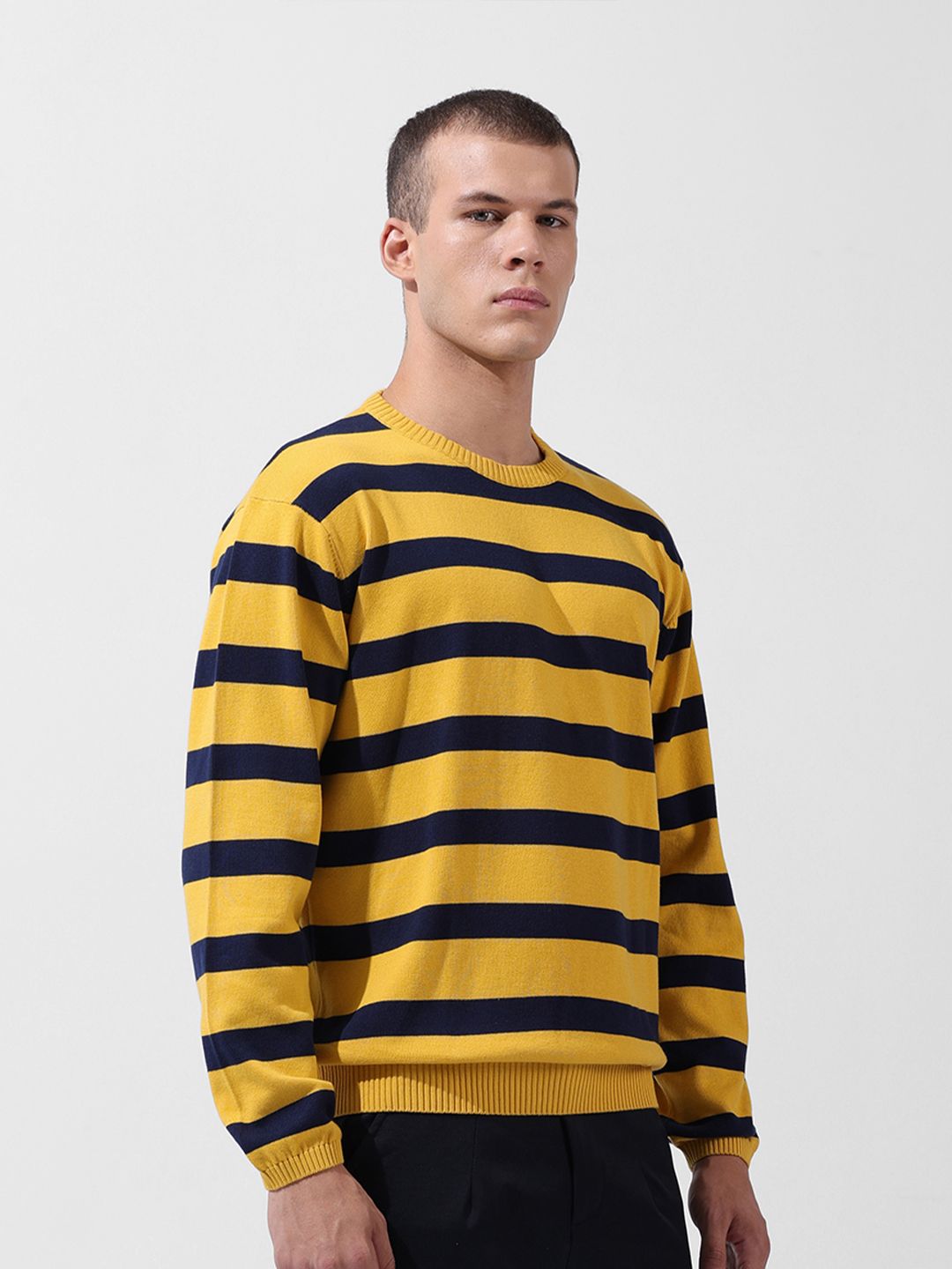 The Indian Garage Co Men Flat Knit Oversized Striped T-Shirt