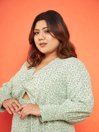 SASSAFRAS Curve Plus Size Floral Printed Crepe A-Line Dress