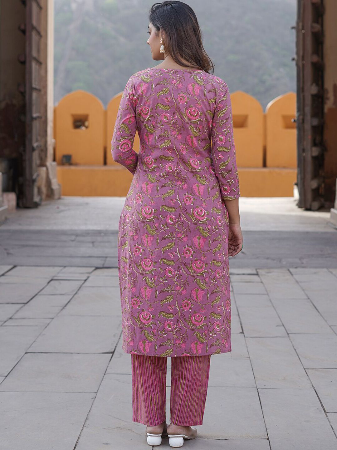 KALINI Floral Printed Pure Cotton Kurta with Trousers & With Dupatta