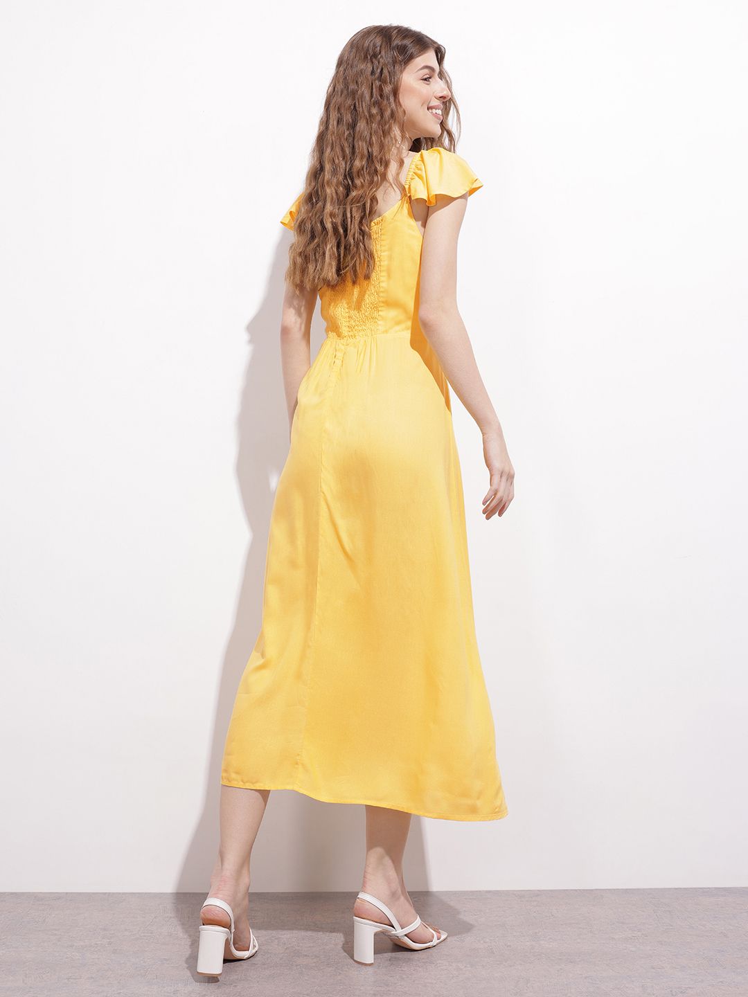 DressBerry Slit & Shift Ruffle Strap A-Line Dress