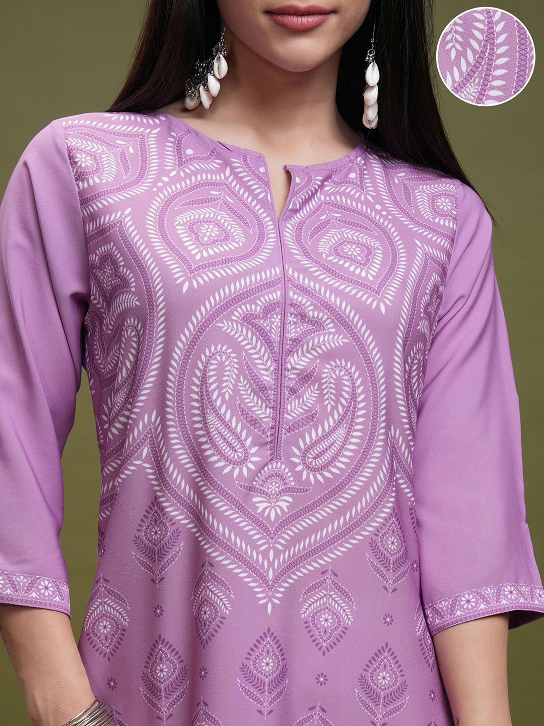 Vishudh Purple Ethnic Motifs Printed Notch Neck Straight Kurta