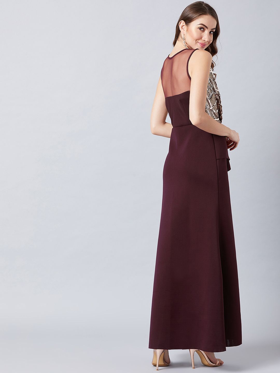 Athena Burgundy Embellished Maxi Dress
