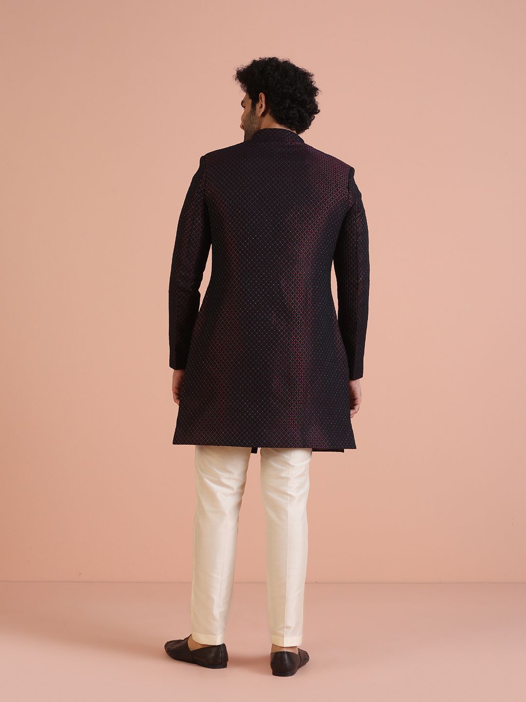 KISAH Men Self-Design Cotton Indowestern Sherwani Trouser Set