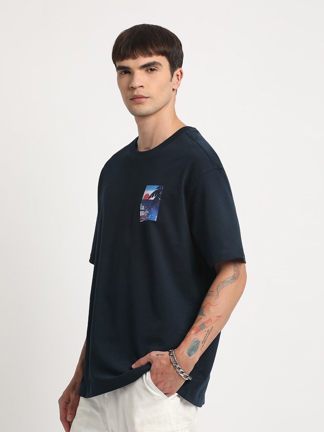 THE BEAR HOUSE Graphic Printed Round Neck Oversized Cotton T-shirt