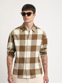 THE BEAR HOUSE Relaxed Boxy Checked Cotton Casual Shirt