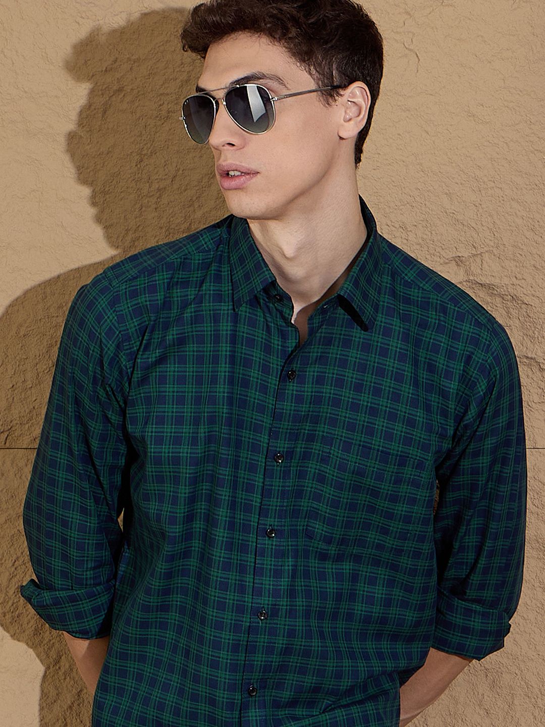 DENNISON Men's Tartan Checks Cotton Casual Shirt