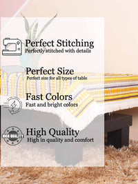 STITCHNEST Aztec Yellow & White 4-Seater Woven Table Cover With Lace  Border