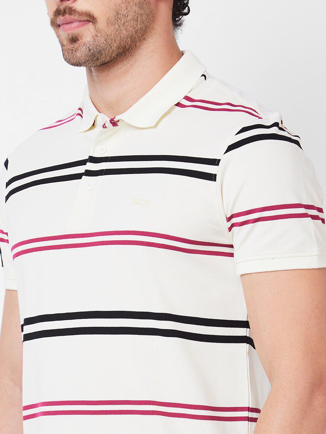 SPYKAR Striped Polo Collar Slim Fit Cotton T-shirt