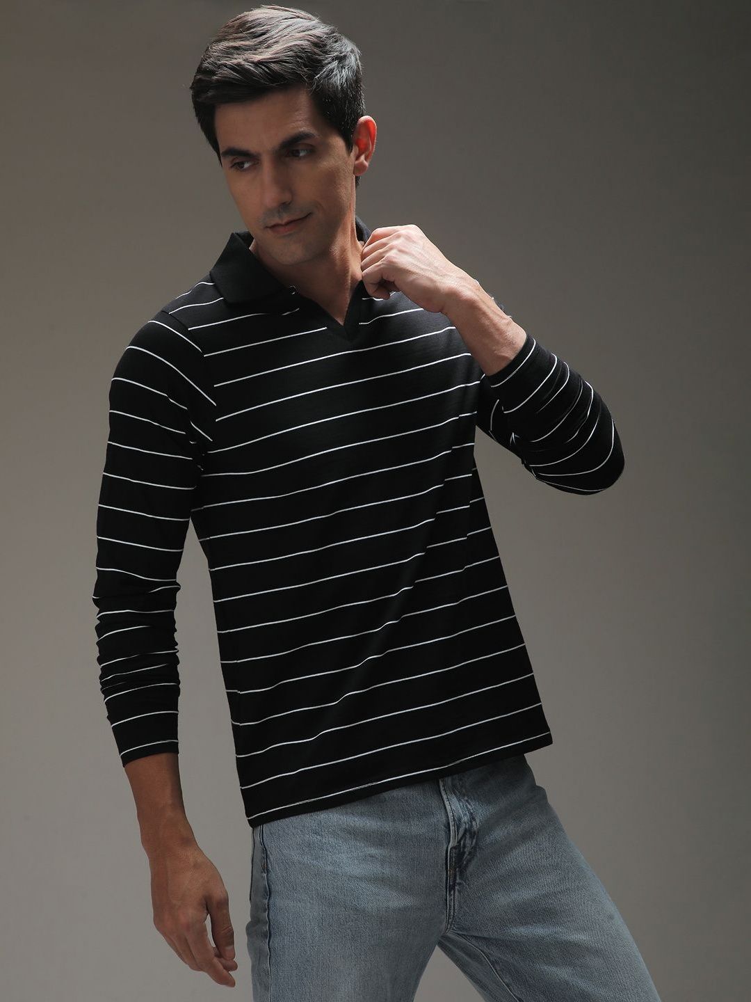 DILLINGER Men Regular Long Sleeve Polo Striped Tshirt