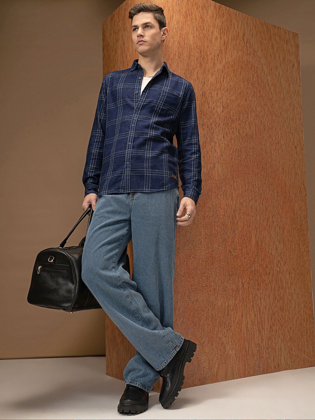 LOCOMOTIVE Mock Lino Dobby Textured Checked Shirt