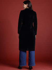 Semua Mengenai Anda Velvet Finish Stand Collar Longline Overcoat