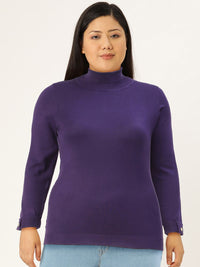 AND Women Purple Solid High Neck Top