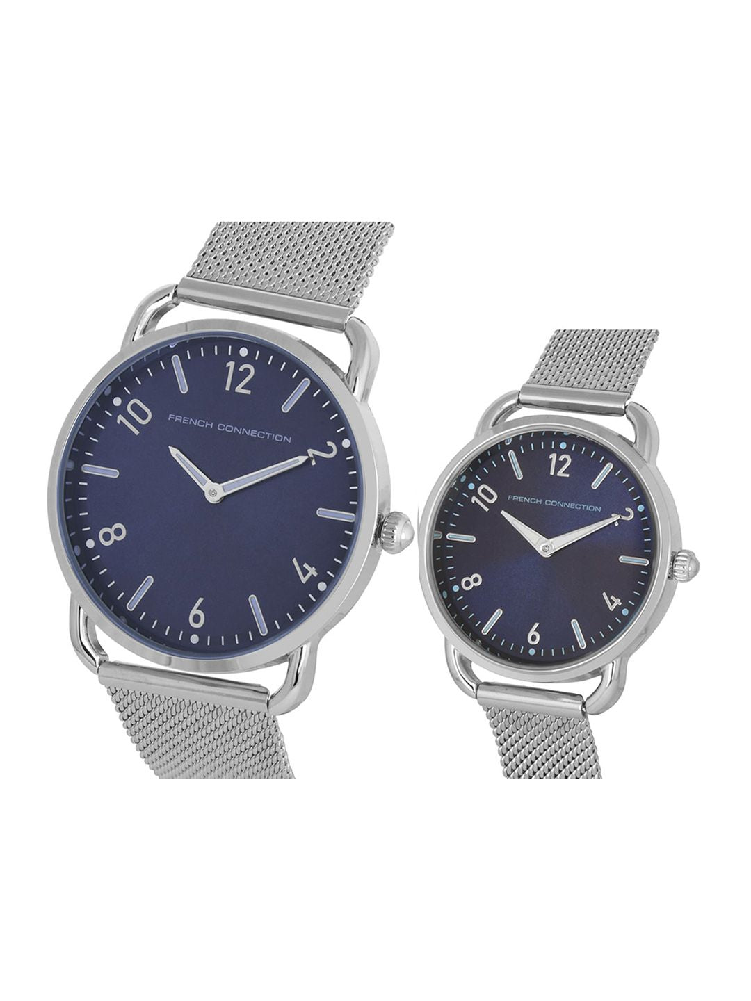 Sambungan Perancis Dail Biru & Perak Toned Pasangan Stainless Watch