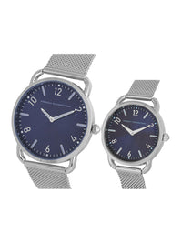 Sambungan Perancis Dail Biru & Perak Toned Pasangan Stainless Watch