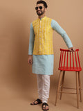 SOJANYA Floral Embroidered Pure Cotton Kurta With Churidar & With Nehru Jacket