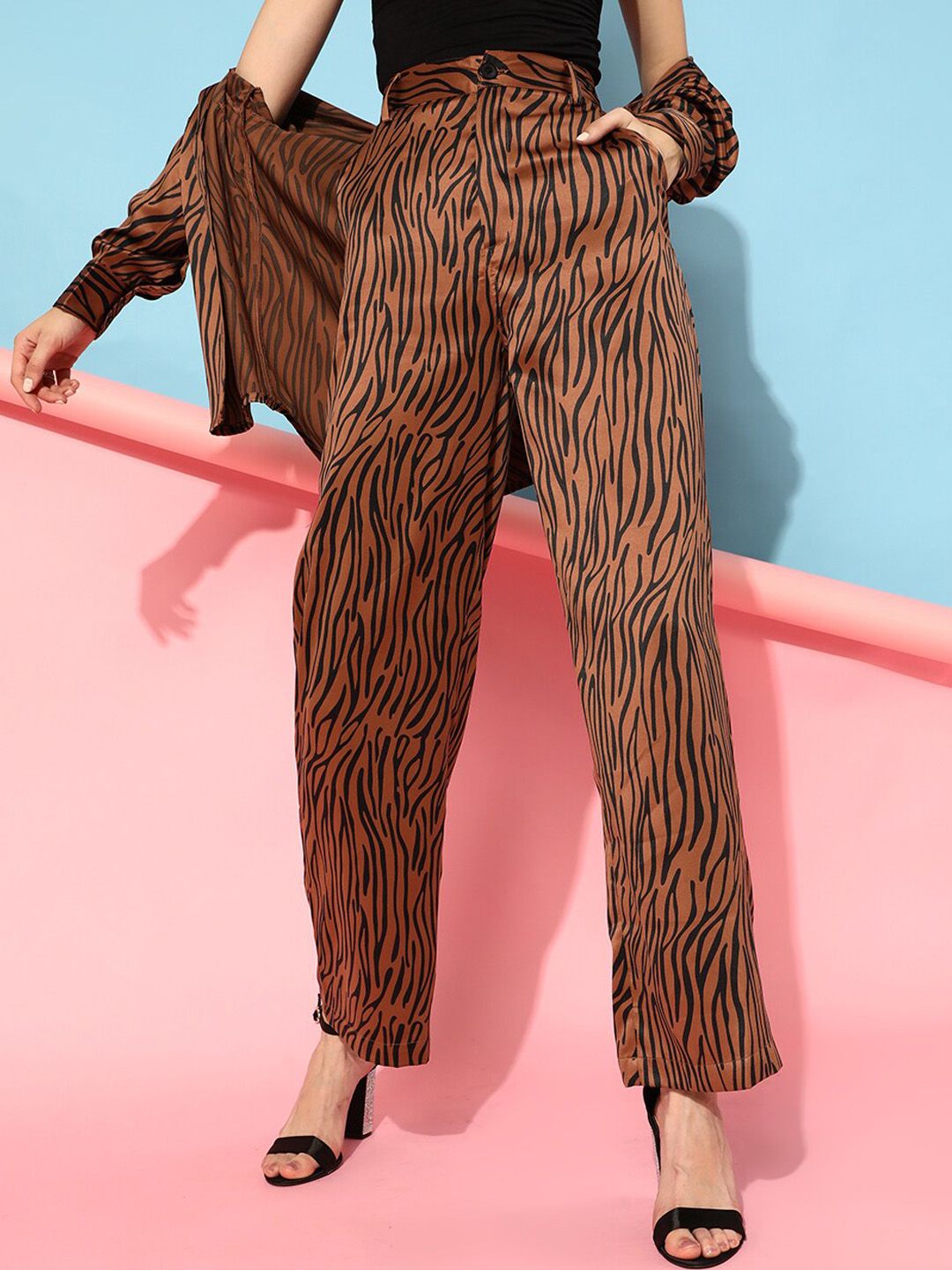 STREET 9 Women Brown Animal Printed Trousers