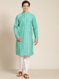 SOJANYA Men Green & White Ethnic Motifs Embroidered Kurta