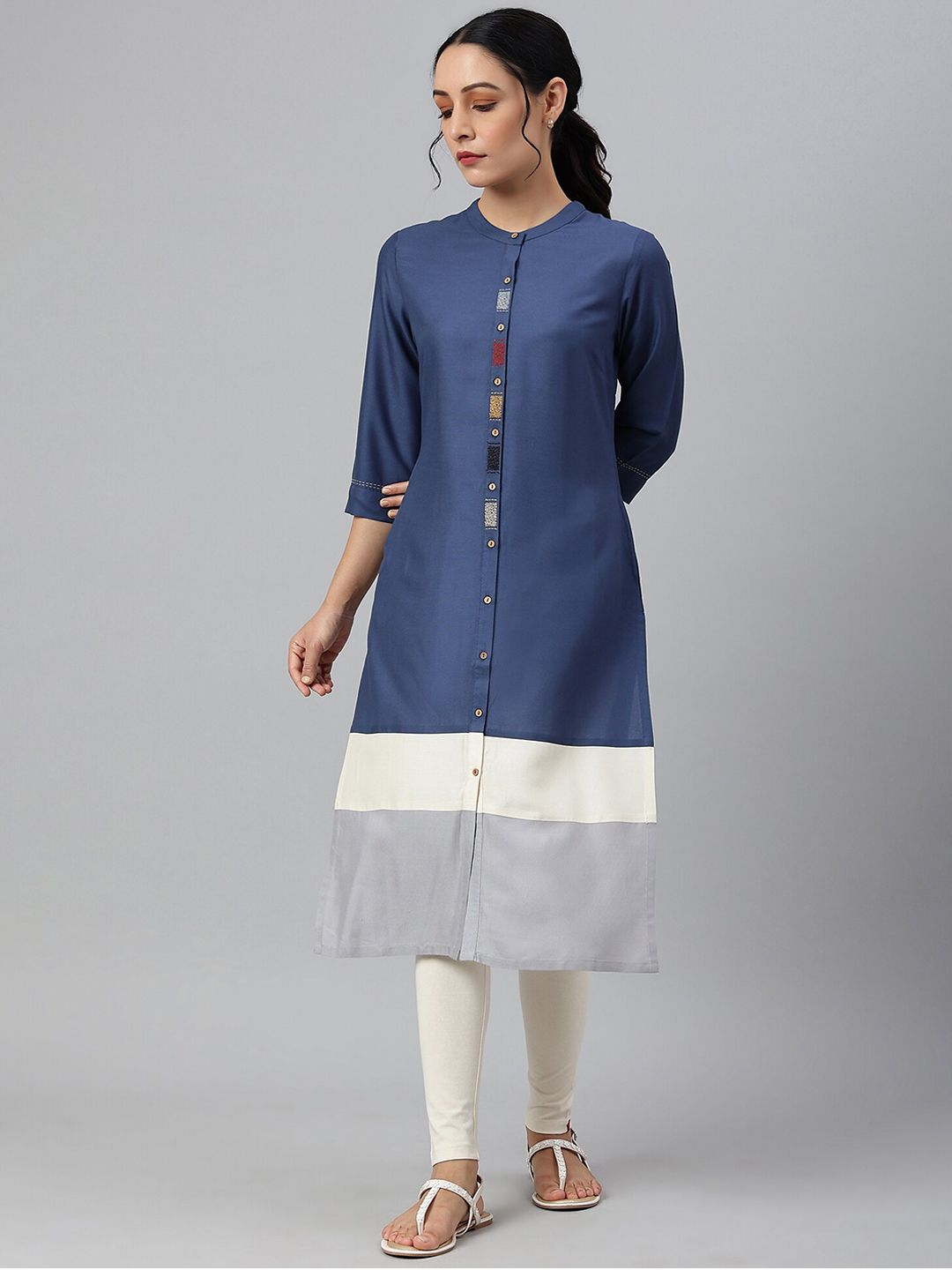W Women Blue Colourblocked Kurta