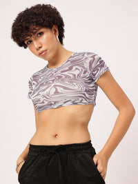 DressBerry Net-Worthy Abstract Print Crop Top