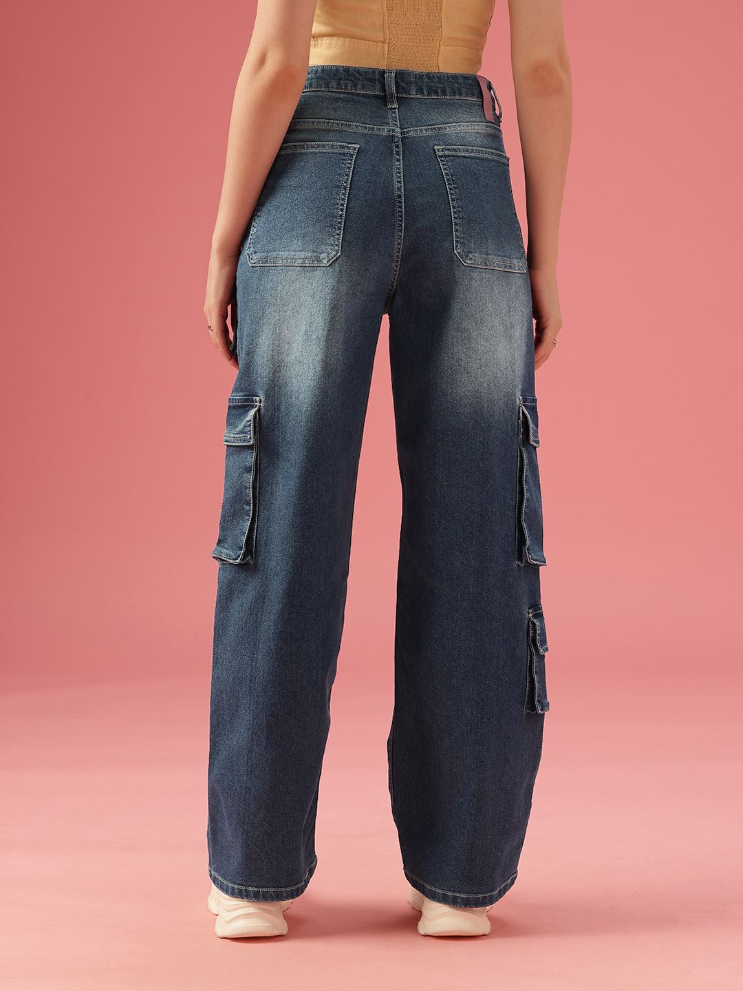 DressBerry Women Baggy Wide High-Rise Heavy Fade Stretchable Jeans