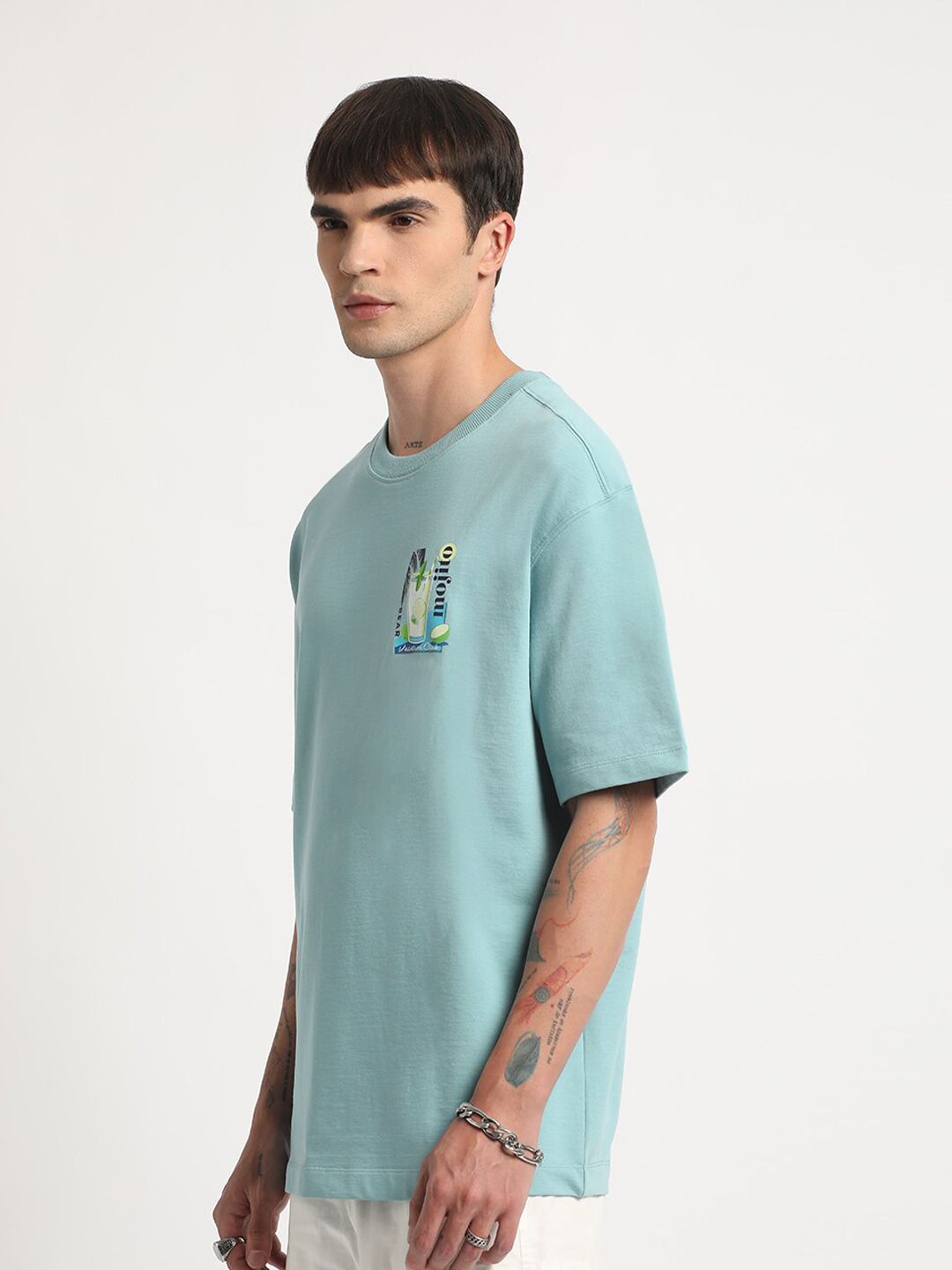 THE BEAR HOUSE Graphic Printed Round Neck Cotton Oversized T-shirt
