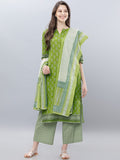 Vishudh Women Green & White Printed Kurti with Palazzos & Dupatta