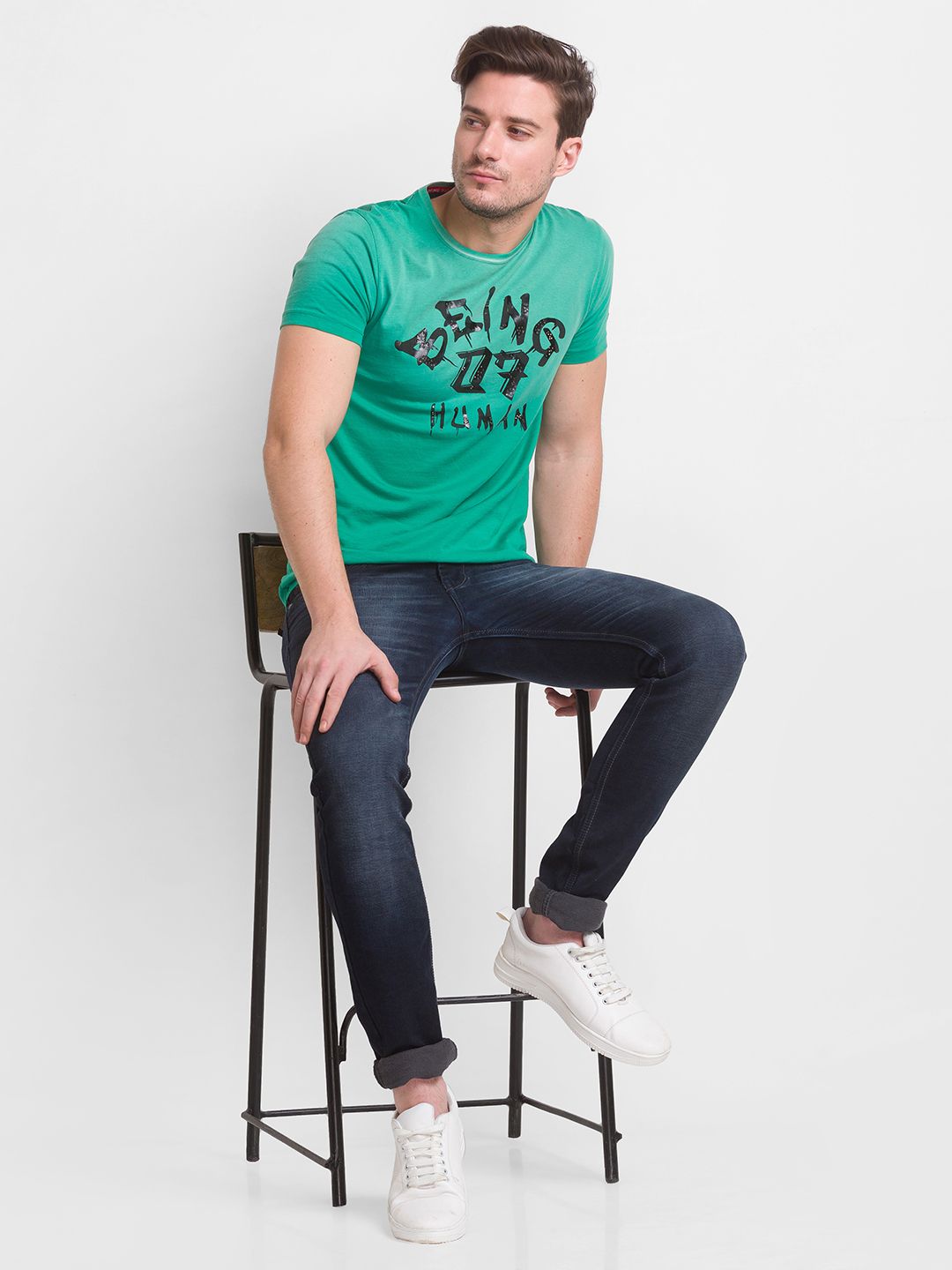 Being Human Men Green Printed Cotton T-shirt