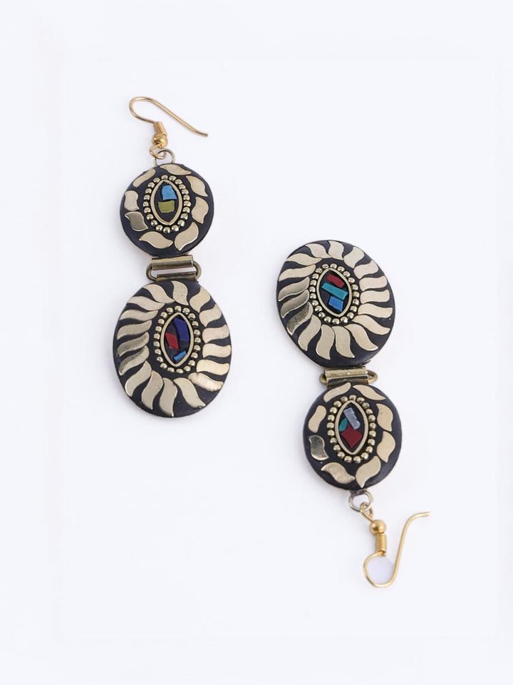 PANASH Gold Plated Contemporary Stone Studded Drop Earrings