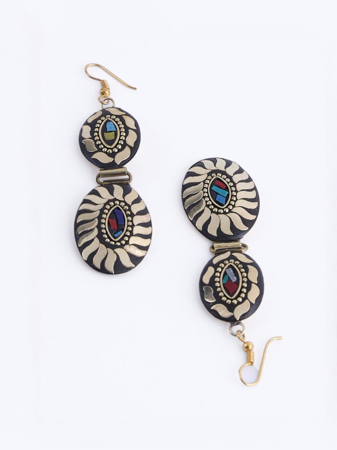 PANASH Gold Plated Contemporary Stone Studded Drop Earrings