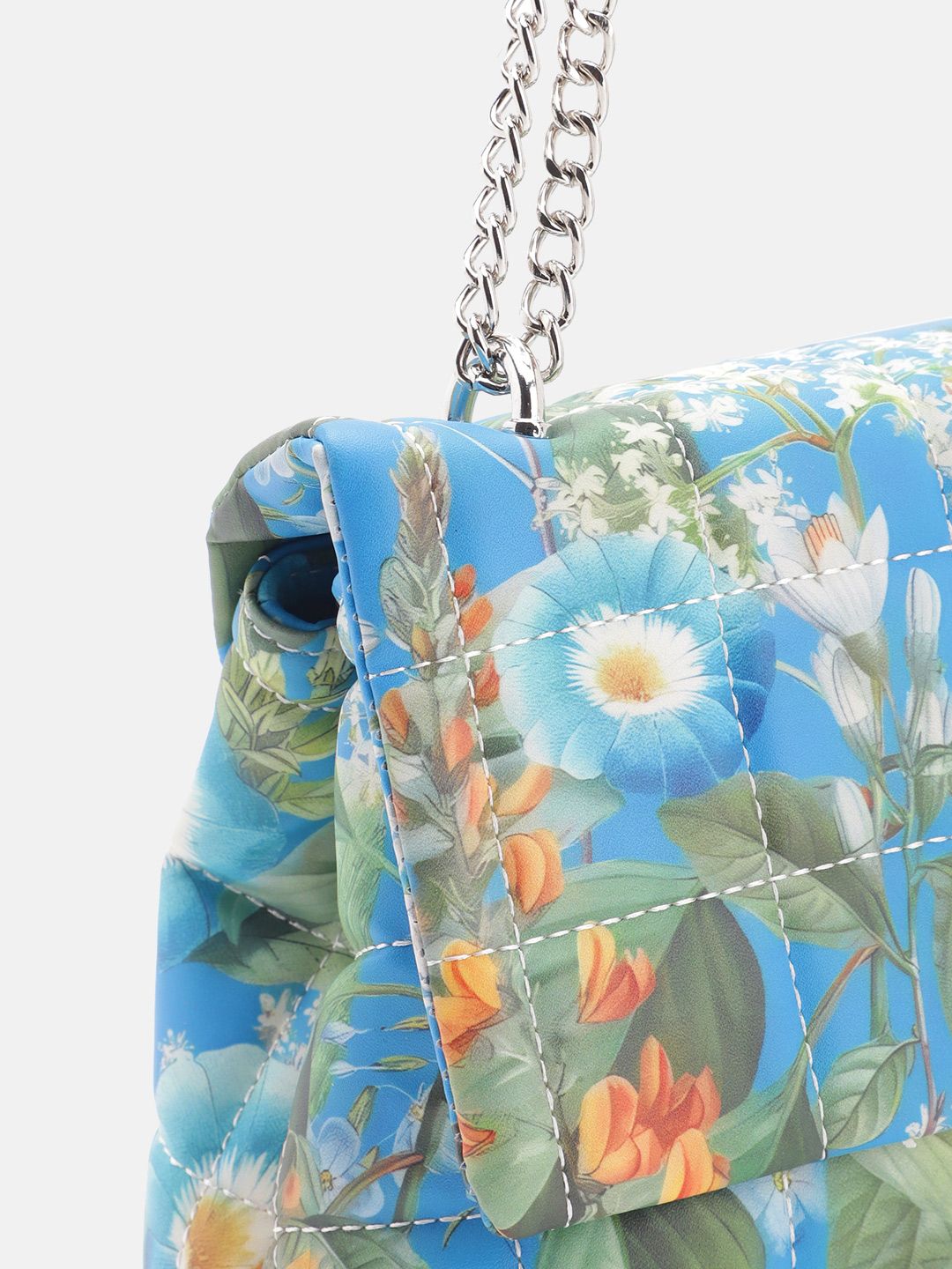 Lino Perros Floral Printed Structured Shoulder Bag With Quilted Detail