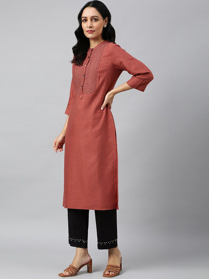 W Women Red Yoke Design Kurta