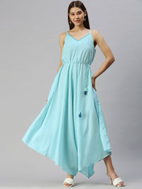 Global Desi Powder Blue Solid Sleeveless Casual Basic Jumpsuit