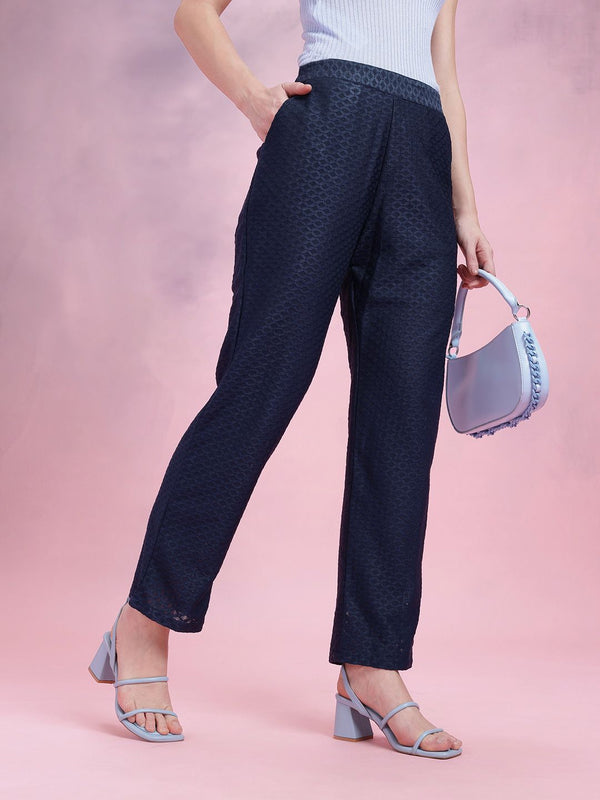 DressBerry Women Textured Pleated Trousers