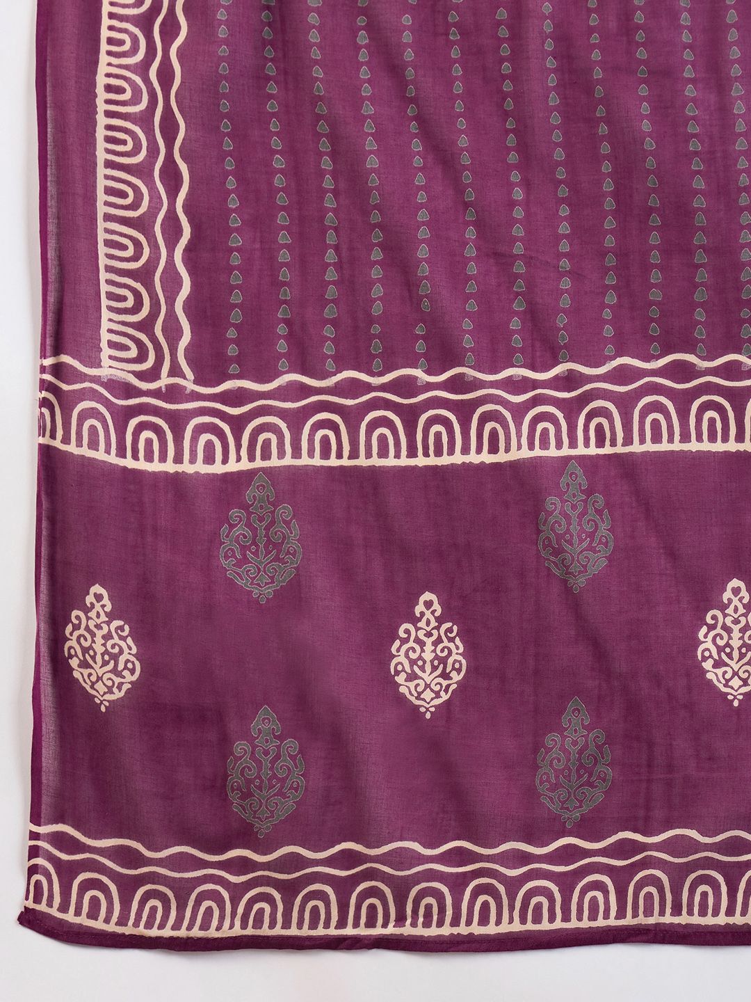 Indo Era Floral Printed Tie-Up Neck Pure Cotton Straight Kurta With Trousers & Dupatta