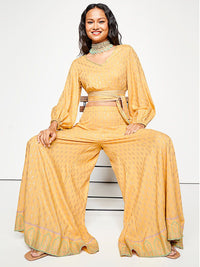 Global Desi V-Neck Top & Mid -Rise Palazzo Co-Ords