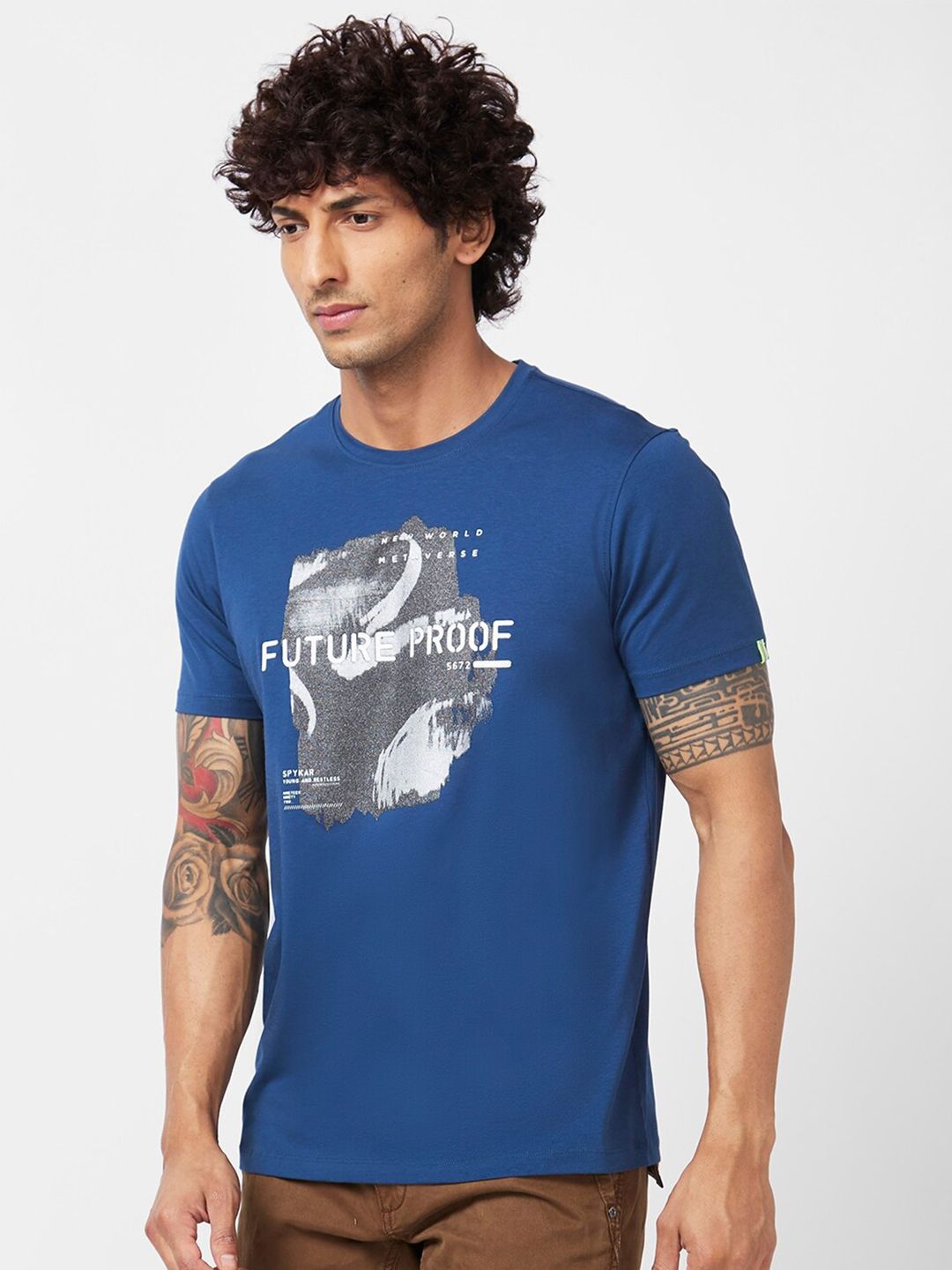 SPYKAR Graphic Printed Slim Fit Cotton Casual T-Shirt
