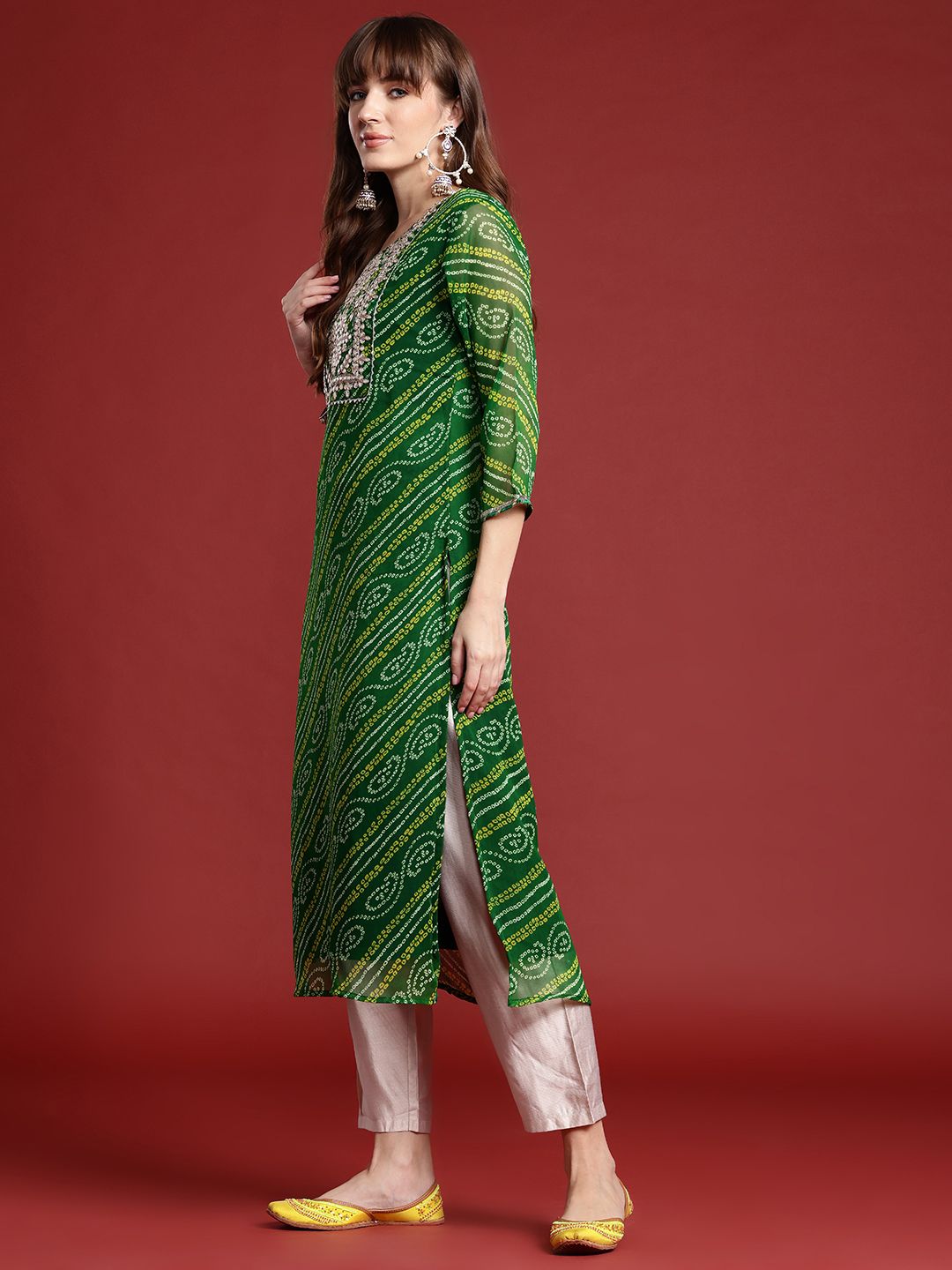 Indo Era Bandhani Printed Gotta Patti Georgette Kurta