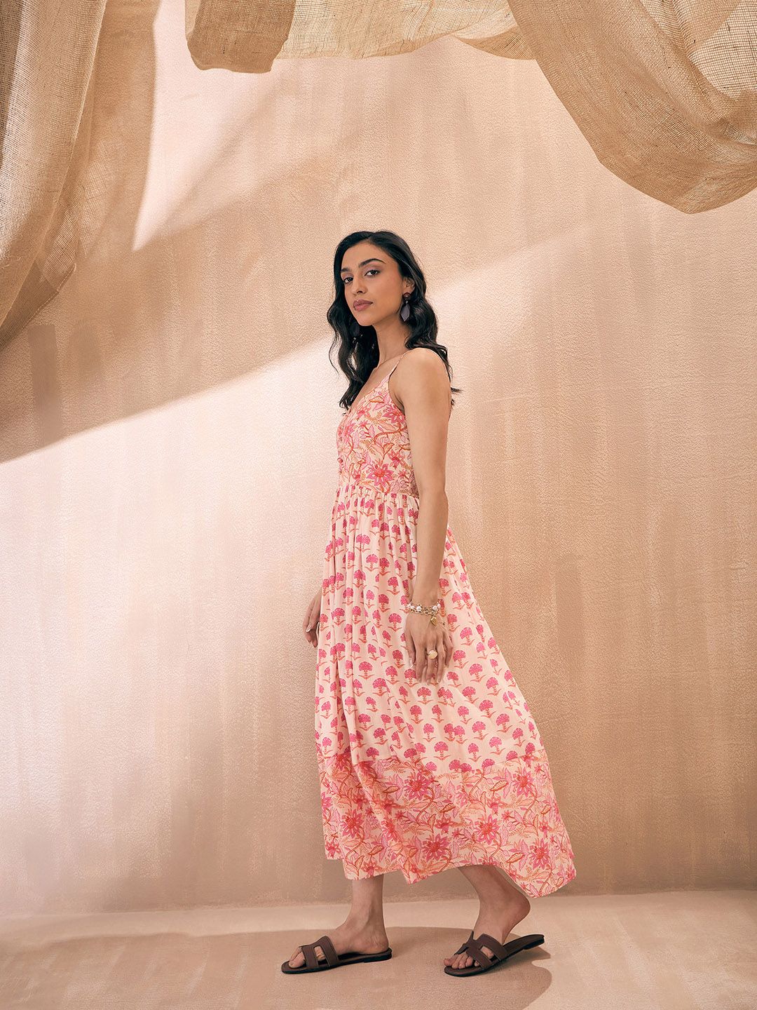 Pink Paprika by SASSAFRAS Shoulder Straps Sleeveless Floral Print Fit and Flare Dress