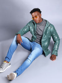 The Indian Garage Co Men Slim Fit Faux Biker Jacket with Zip Closure