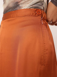 DressBerry Women Burnt Orange Glossy Grace Wide Leg Trousers