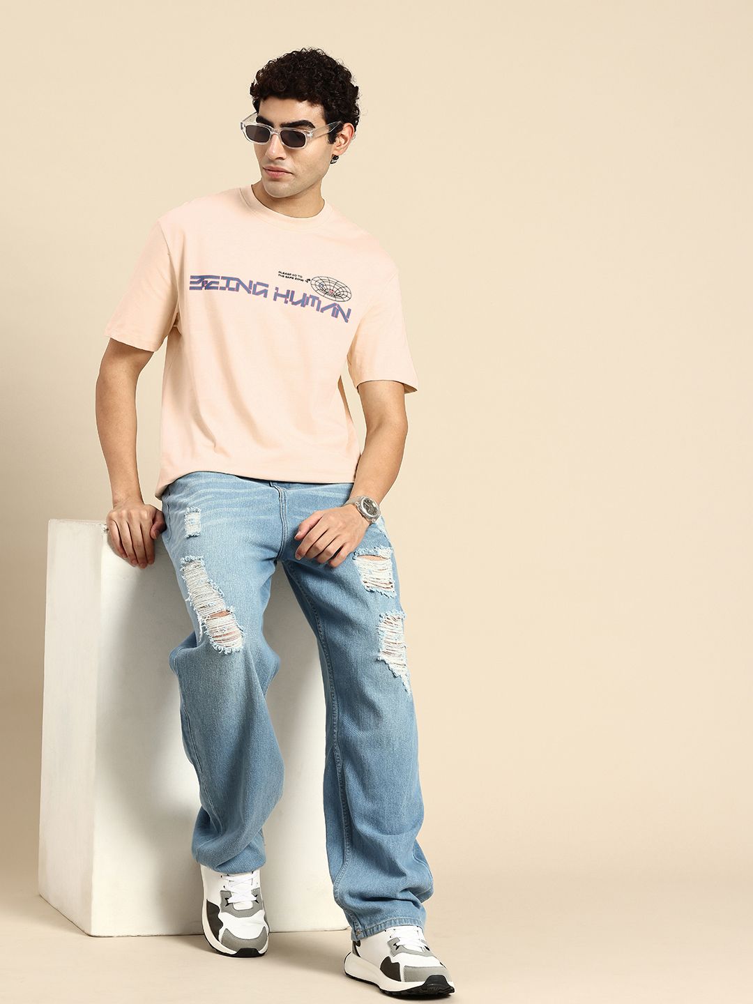 Being Human Graphic & Brand Logo Printed Pure Cotton Easy Fit T-shirt