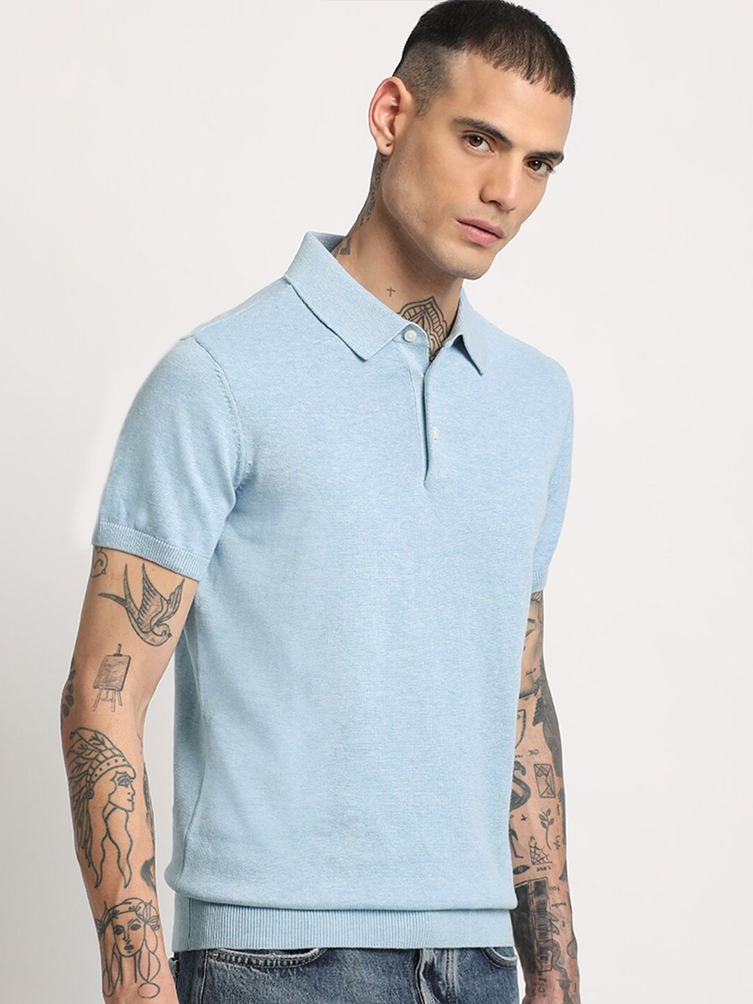 THE BEAR HOUSE Men Solid Regular Fit Cotton Polo Collar T-Shirt
