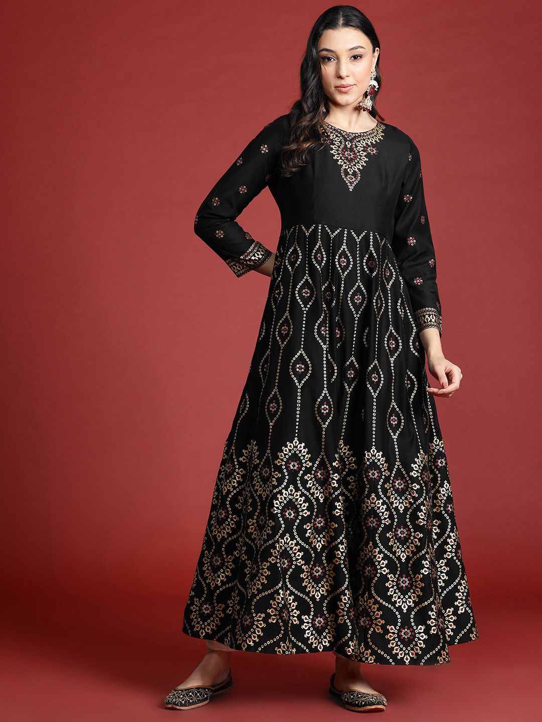Anouk Tyohaar Foil Ethnic Print Anarkali Kurta