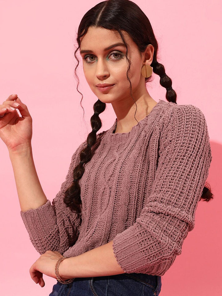 STREET 9 Women Mauve Cable Knit Sweater