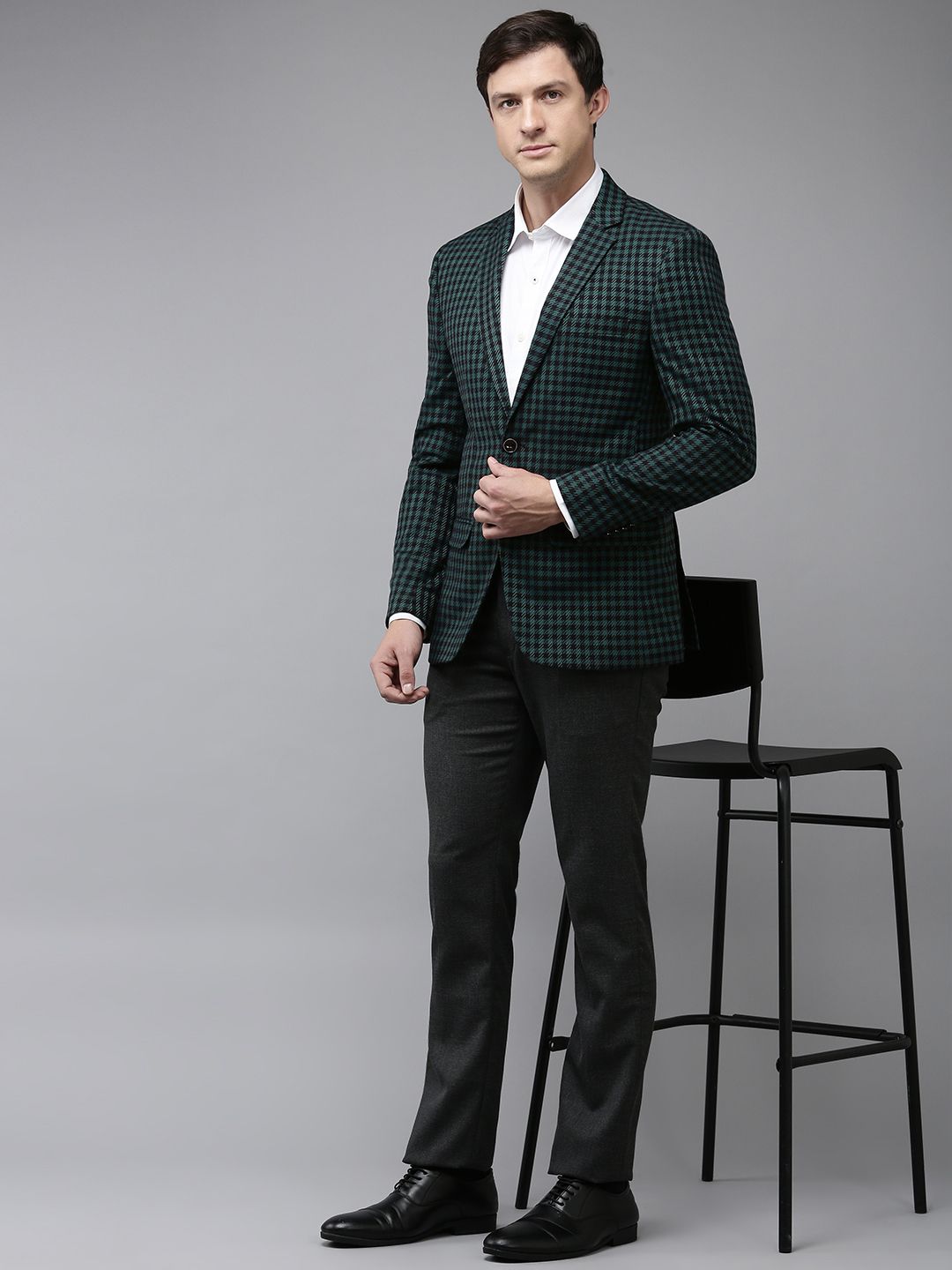 Park Avenue Checked Notched Lapel Slim Fit Single Breasted Formal Blazer