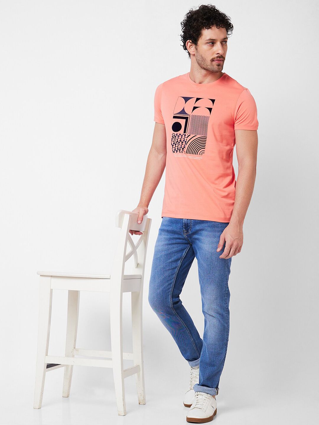 SPYKAR Graphic Printed Round Neck Cotton Slim Fit T-shirt